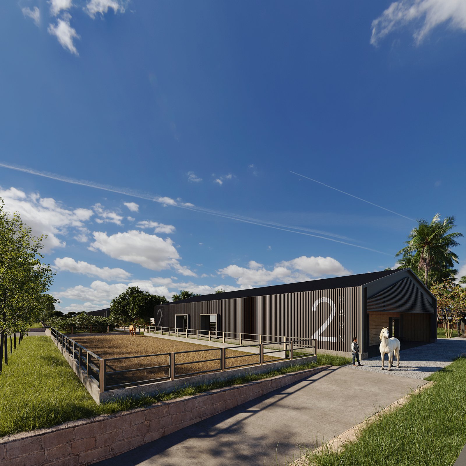 Project 41 image 1 Exteriors Commercial UrbanPlanning Buildings Stables Horses Render Architectural Visualization